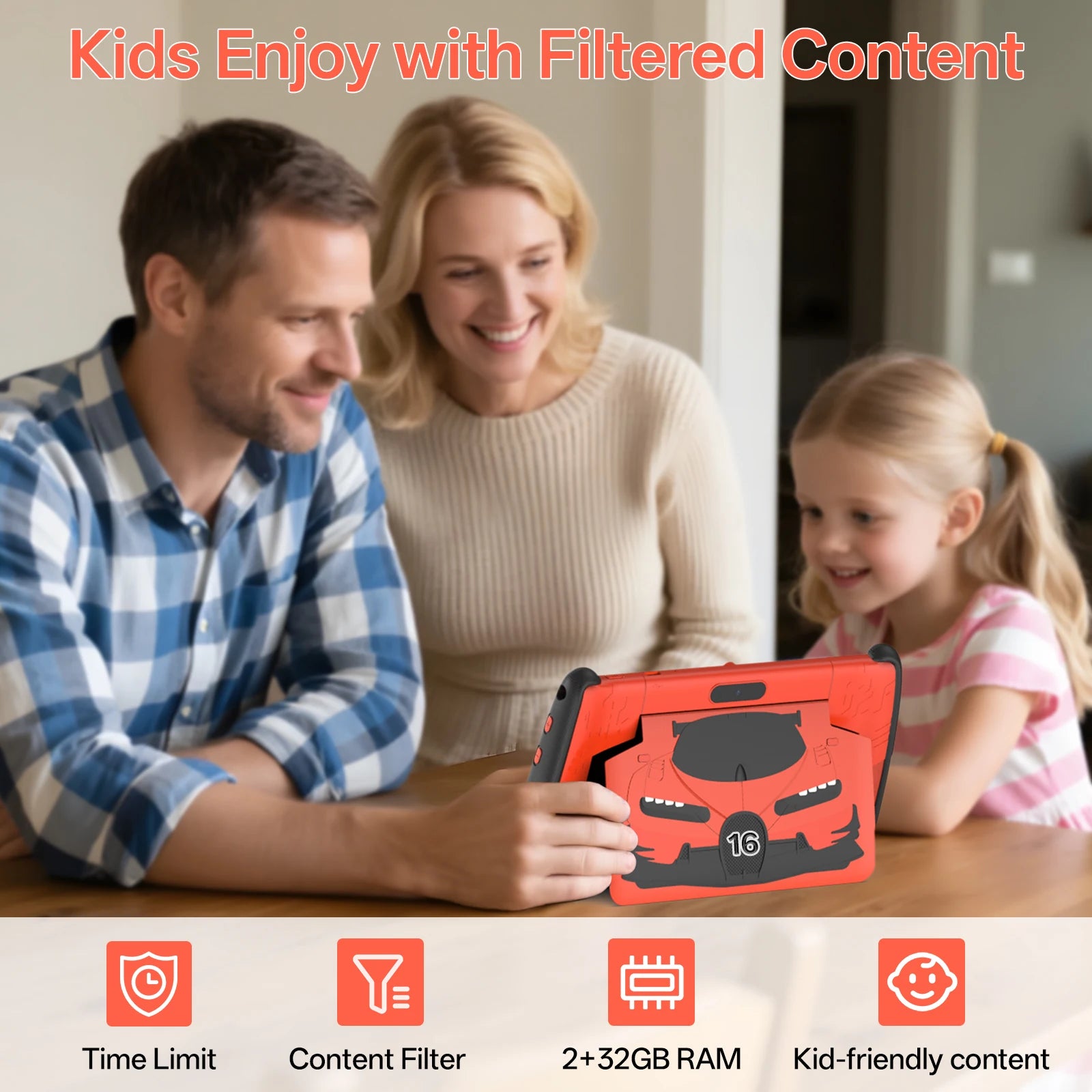 New 7-inch Kids Tablet, Android 15 system, 8(3+5)GB RAM + 64GB Storage, Quad-core processor, Dual cameras, WiFi, Bluetooth