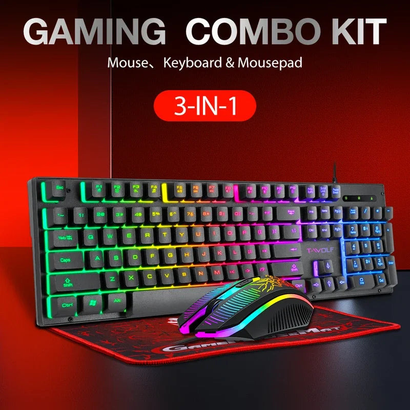 Electronic Sports Set  3 In 1 Wired Backlit Keyboard Gaming Mechanic Kit Waterproof Luminous 104 Key Keyboard Mouse Set 2026 NEW