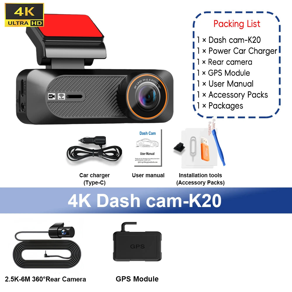 QOZ Dash Cam 4K Mini Car Dvr 2.5K Rear View Camera Support Dual Lens Built-in WIFI APP Control 24H Parking WDR Night Vision GPS