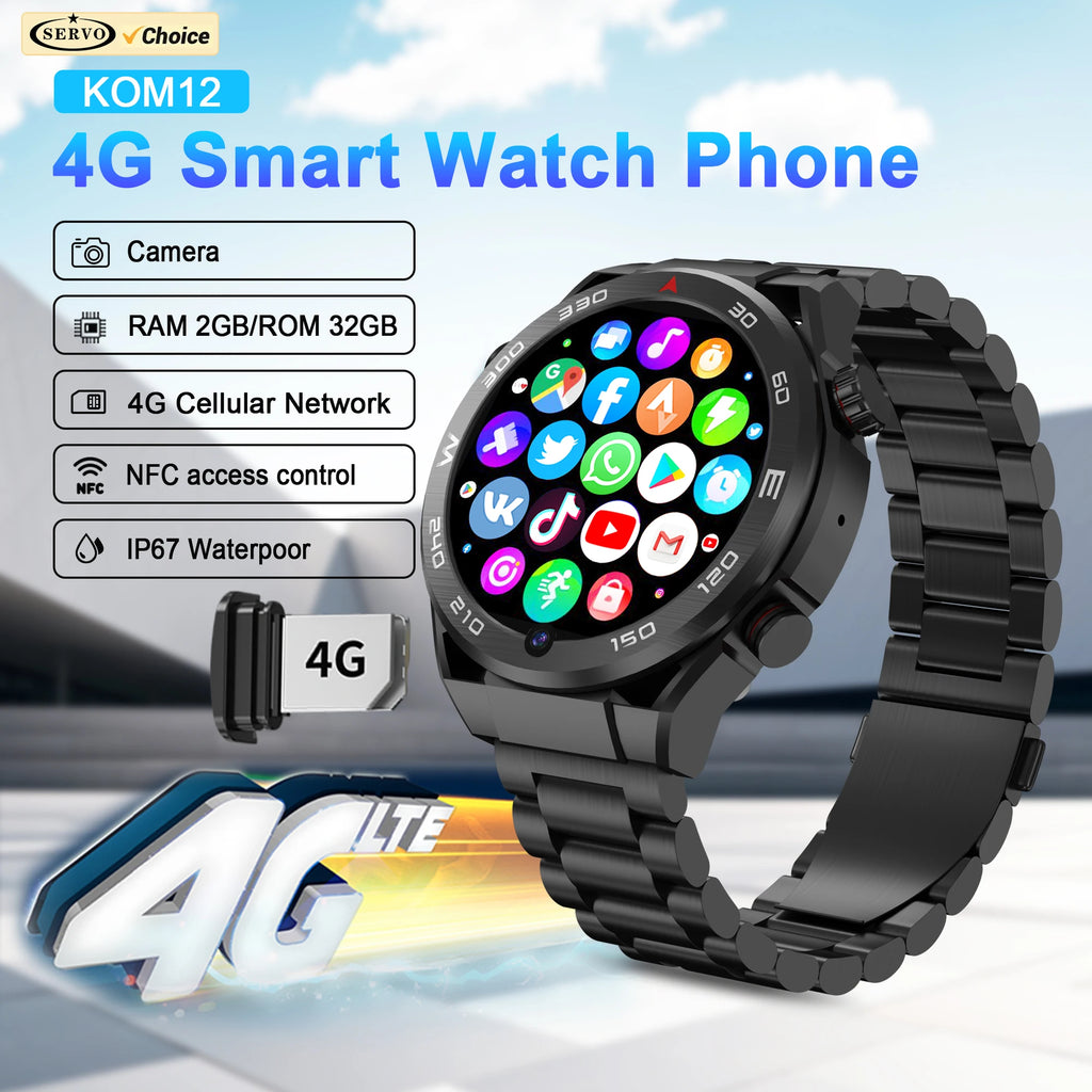 SERVO KOM12 Android OS Watch Smartphone 4G SIM Standby 1.62" Screen 2GB+32GB GPS Play Store WiFi Waterproof Smart Watch Phones